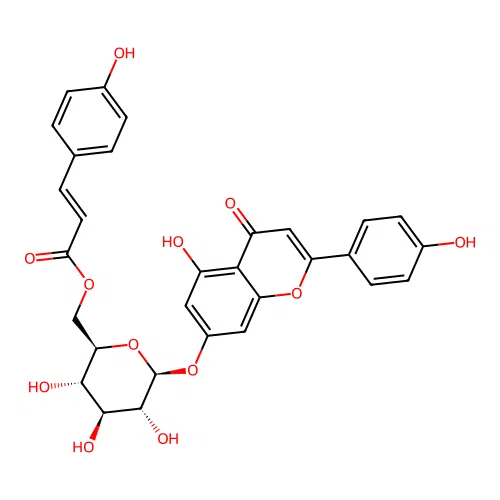 Apigenin-7-O-(6''-O-4-coumaroyl)-beta-glucopyranoside structure