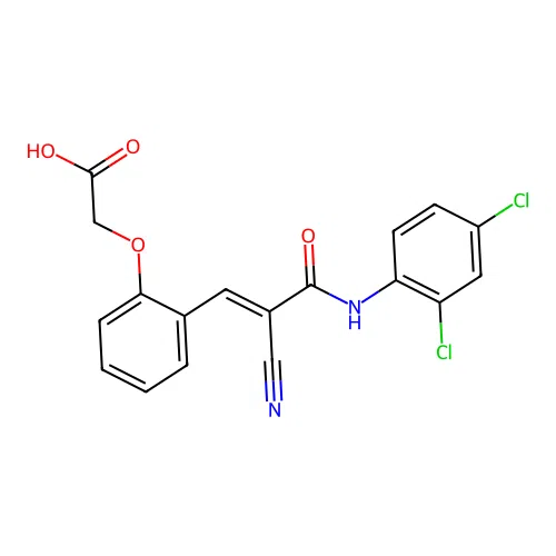 2-[2-[(E)-2-cyano-3-(2,4-dichloroanilino)-3-oxoprop-1-enyl]phenoxy]acetic acid structure