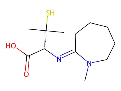 2-((Hexahydro-1-methyl-2H-azepin-2-ylidene)amino)-3-mercapto-3-methylbutanoic acid structure