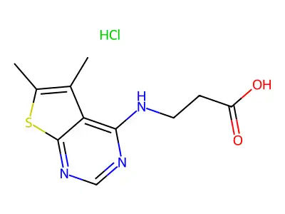 3-({5,6-Dimethylthieno[2,3-d]pyrimidin-4-yl}amino)propanoic acid hydrochloride structure