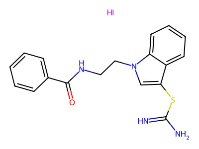 1-(2-benzamidoethyl)-1H-indol-3-yl carbamimidothioate hydroiodide structure