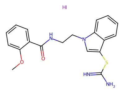 1-(2-(2-methoxybenzamido)ethyl)-1H-indol-3-yl carbamimidothioate hydroiodide structure