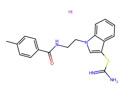 1-(2-(4-methylbenzamido)ethyl)-1H-indol-3-yl carbamimidothioate hydroiodide structure