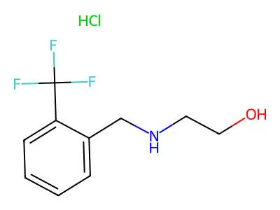 2-({[2-(Trifluoromethyl)phenyl]methyl}amino)ethan-1-ol hydrochloride structure