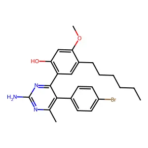 2-[2-Amino-5-(4-bromophenyl)-6-methylpyrimidin-4-yl]-4-hexyl-5-methoxyphenol structure