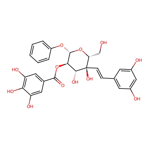 [(2S,3R,4R,5S,6R)-5-[2-(3,5-dihydroxyphenyl)ethenyl]-4,5-dihydroxy-6-(hydroxymethyl)-2-phenoxyoxan-3-yl] 3,4,5-trihydroxybenzoate structure
