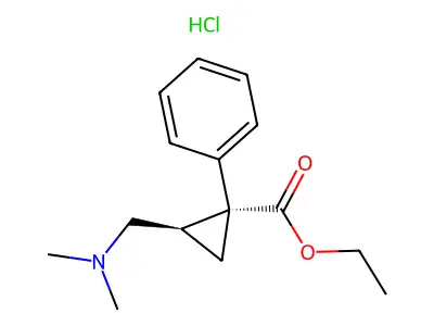 Cyclopropanecarboxylic acid, 2-((dimethylamino)methyl)-1-phenyl-, ethyl ester, hydrochloride, trans- structure