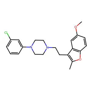 Piperazine, 1-(3-chlorophenyl)-4-(2-(5-methoxy-2-methyl-3-benzofuranyl)ethyl)- structure