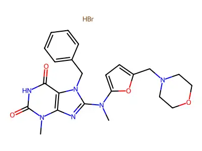 1H-Purine-2,6-dione, 3,7-dihydro-3-methyl-8-(methyl(5-(4-morpholinylmethyl)-2-furanyl)amino)-7-(phenylmethyl)-, monohydrobromide structure