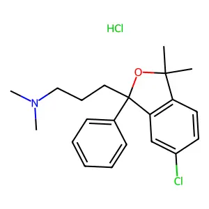 1-Phthalanpropylamine, 6-chloro-1-phenyl-N,N,3,3-tetramethyl-, hydrochloride structure