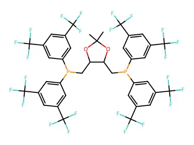 [5-[bis[3,5-bis(trifluoromethyl)phenyl]phosphanylmethyl]-2,2-dimethyl-1,3-dioxolan-4-yl]methyl-bis[3,5-bis(trifluoromethyl)phenyl]phosphane structure