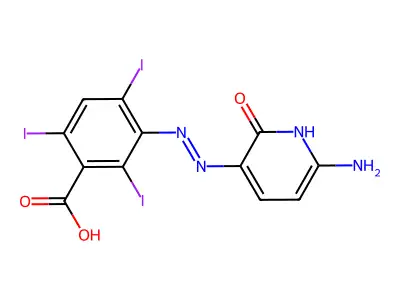 3-(6-Amino-2-hydroxy-3-pyridylazo)-2,4,6-triiodobenzoic acid structure