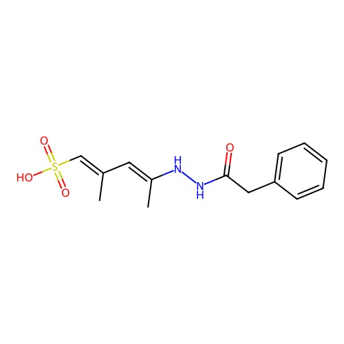 (1E,3E)-2-Methyl-4-(2-(2-phenylacetyl)hydrazinyl)penta-1,3-diene-1-sulfonic acid structure