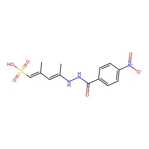 (1E,3E)-2-Methyl-4-(2-(4-nitrobenzoyl)hydrazinyl)penta-1,3-diene-1-sulfonic acid structure