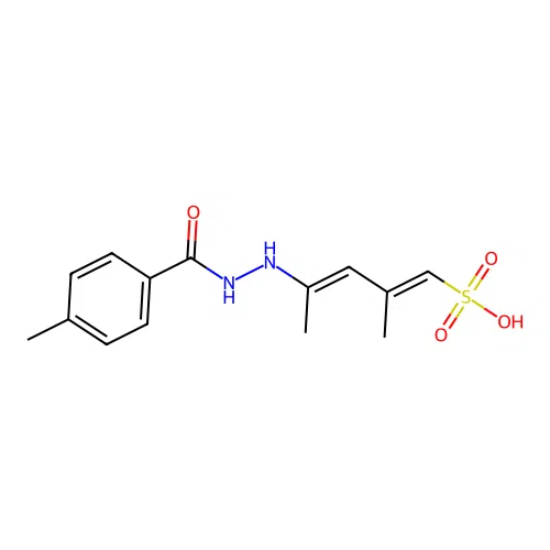 Benzoic acid, 4-methyl-, 2-(1,3-dimethyl-4-sulfo-1,3-butadien-1-yl)hydrazide structure