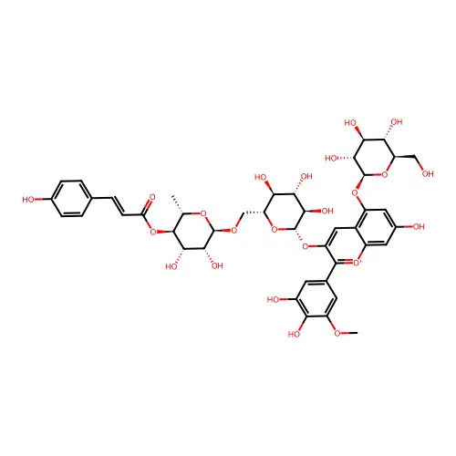 Petunidin-3-(p-coumaroyl)-rutinoside-5-glucoside structure