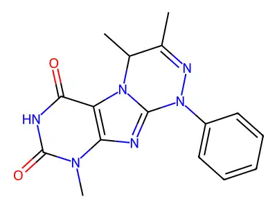 1,4-Dihydro-1-phenyl-3,4,9-trimethyl-(1,2,4)triazino(3,4-f)purine-6,8(7H,9H)-dione structure