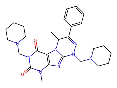 (1,2,4)Triazino(3,4-f)purine-6,8(7H,9H)-dione, 1,4-dihydro-1,7-bis(piperidinomethyl)-4,9-dimethyl-3-phenyl- structure