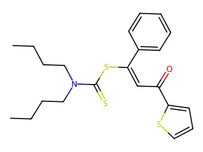 (3-oxo-1-phenyl-3-thiophen-2-ylprop-1-enyl) N,N-dibutylcarbamodithioate structure