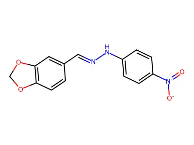 N-[(E)-1,3-benzodioxol-5-ylmethylideneamino]-4-nitroaniline structure