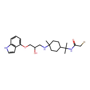 N(8)-Bromoacetyl-N(1)-3'-(4-indolyloxy)-2'-hydroxypropyl-1,8-diamino-4-menthane structure