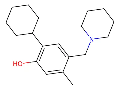 Phenol, 2-cyclohexyl-5-methyl-4-(1-piperidinylmethyl)- structure