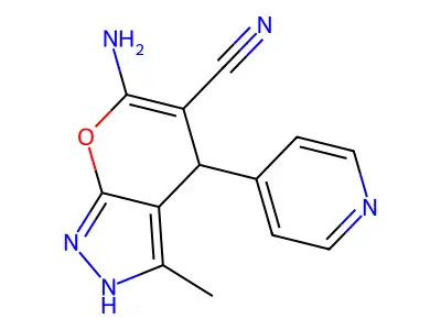 6-Amino-3-methyl-4-(4-pyridinyl)-1,4-dihydropyrano[2,3-c]pyrazole-5-carbonitrile structure