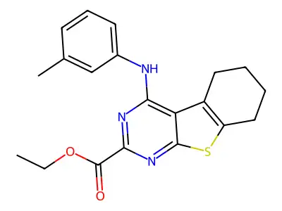 5,6,7,8-Tetrahydro-4-(3-methylphenylamino)[1]benzothieno[2,3-d]pyrimidine-2-carboxylic acid ethyl ester structure