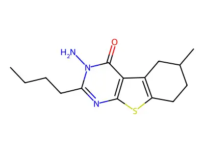 3-amino-2-butyl-6-methyl-5,6,7,8-tetrahydro[1]benzothieno[2,3-d]pyrimidin-4(3H)-one structure