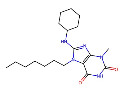 8-(cyclohexylamino)-7-heptyl-3-methyl-1H-purine-2,6(3H,7H)-dione structure