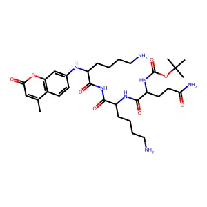 Butoxycarbonylglutamyl-lysyl-lysine-4-methylcoumarinyl-7-amide structure