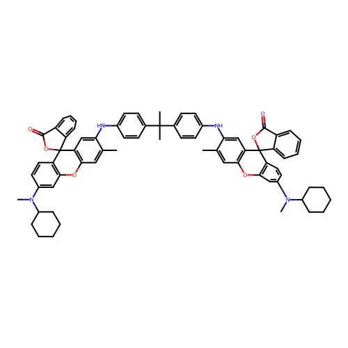 6'-[cyclohexyl(methyl)amino]-2'-[4-[2-[4-[[6'-[cyclohexyl(methyl)amino]-3'-methyl-3-oxospiro[2-benzofuran-1,9'-xanthene]-2'-yl]amino]phenyl]propan-2-yl]anilino]-3'-methylspiro[2-benzofuran-3,9'-xanthene]-1-one structure