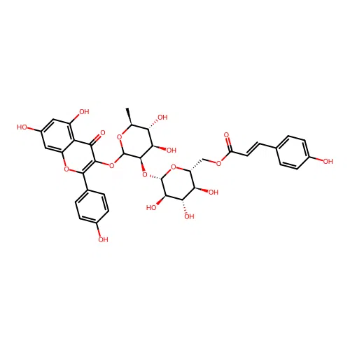 Kaempferol 3-[2''-(p-coumaroylglucosyl)rhamnoside] structure
