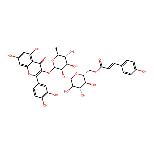 4H-1-Benzopyran-4-one, 3-((6-deoxy-2-O-(6-O-(3-(4-hydroxyphenyl)-1-oxo-2-propen-1-yl)-beta-D-glucopyranosyl)-alpha-L-mannopyranosyl)oxy)-2-(3,4-dihydroxyphenyl)-5,7-dihydroxy- structure