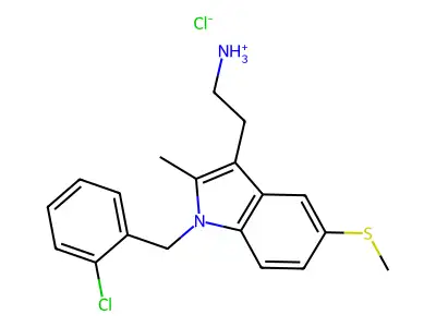 2-[1-[(2-chlorophenyl)methyl]-2-methyl-5-methylsulfanylindol-3-yl]ethylazanium;chloride structure