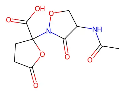 N-{3-Oxo-2-[(5-oxooxolane-2-carbonyl)oxy]-1,2-oxazolidin-4-yl}ethanimidic acid structure