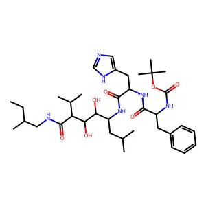 L-Histidinamide, N-((1,1-dimethylethoxy)carbonyl)-L-phenylalanyl-N-(2,3-dihydroxy-5-methyl-4-(((2-methylbutyl)amino)carbonyl)-1-(2-methylpropyl)hexyl)-, (1S-(1R*,2S*,3S*,4S*(R*)))- structure