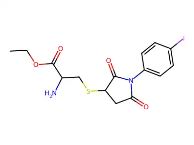 Ethyl 2-amino-3-{[1-(4-iodophenyl)-2,5-dioxo-3-pyrrolidinyl]sulfanyl}propanoate structure