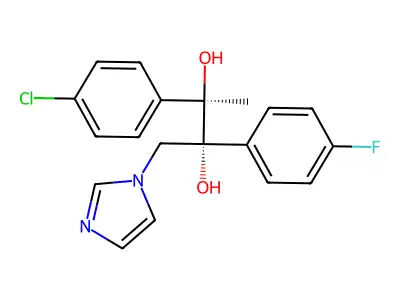 2,3-Butanediol, 3-(4-chlorophenyl)-2-(4-fluorophenyl)-1-(1H-imidazol-1-yl)-, (2R,3R)- structure