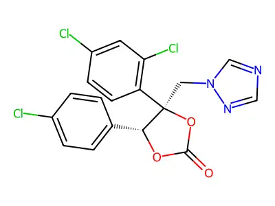1,3-Dioxolan-2-one, 5-(4-chlorophenyl)-4-(2,4-dichlorophenyl)-4-(1H-1,2,4-triazol-1-ylmethyl)-, (4S,5R)- structure