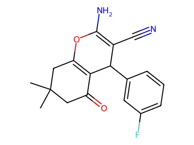 2-amino-4-(3-fluorophenyl)-7,7-dimethyl-5-oxo-5,6,7,8-tetrahydro-4H-chromene-3-carbonitrile structure
