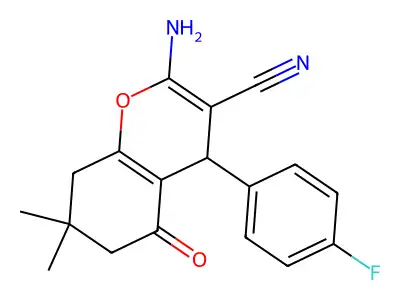 2-amino-4-(4-fluorophenyl)-7,7-dimethyl-5-oxo-5,6,7,8-tetrahydro-4H-chromene-3-carbonitrile structure