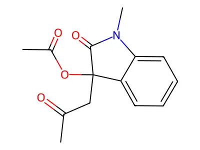 1-methyl-2-oxo-3-(2-oxopropyl)-2,3-dihydro-1H-indol-3-yl acetate structure