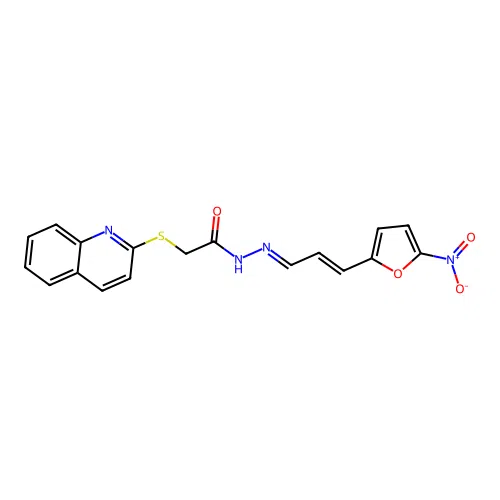 (E)-N'-((E)-3-(5-nitrofuran-2-yl)allylidene)-2-(quinolin-2-ylthio)acetohydrazide structure