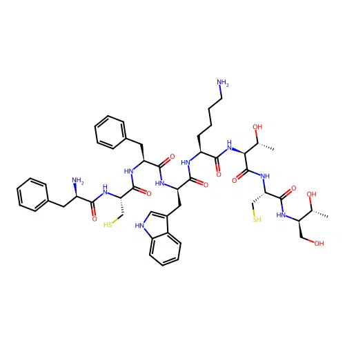 (2R,3R)-2-[(D-Phe-L-Cys-L-Phe-D-Trp-L-Lys-L-Thr-L-Cys-)Amino]-1,3-butanediol structure