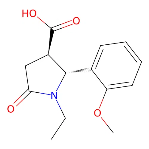 (2R,3R)-1-ethyl-2-(2-methoxyphenyl)-5-oxopyrrolidine-3-carboxylic acid structure