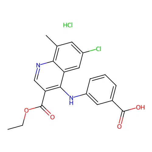 3-((6-chloro-3-(ethoxycarbonyl)-8-methylquinolin-4-yl)amino)benzoic acid hydrochloride structure