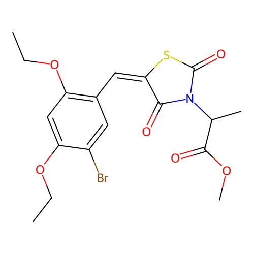 methyl 2-[(5E)-5-(5-bromo-2,4-diethoxybenzylidene)-2,4-dioxo-1,3-thiazolidin-3-yl]propanoate structure