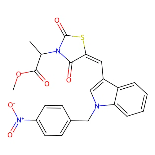 methyl 2-[(5E)-5-{[1-(4-nitrobenzyl)-1H-indol-3-yl]methylidene}-2,4-dioxo-1,3-thiazolidin-3-yl]propanoate structure