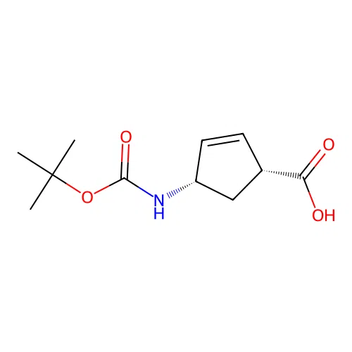 (1R,4S)-(+)-4-(Boc-amino)-2-cyclopentene-1-carboxylic acid structure